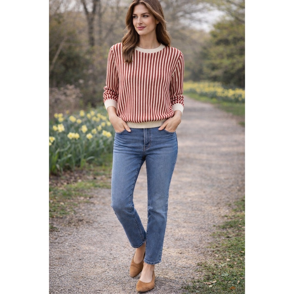 Madeleine Thompson Silk Cashmere Red Striped Crewneck‎ Sweater